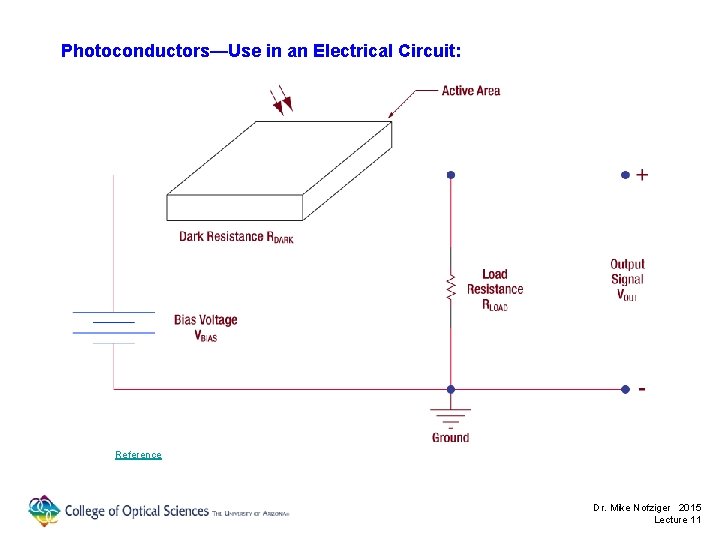 Photoconductors—Use in an Electrical Circuit: Reference Dr. Mike Nofziger 2015 Lecture 11 