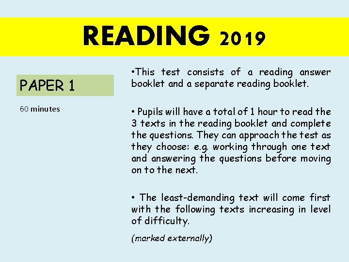 READING 2019 PAPER 1 60 minutes • This test consists of a reading answer