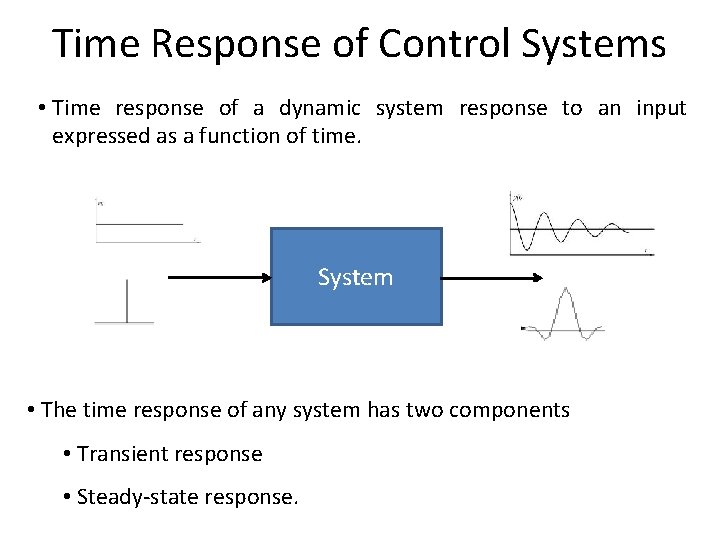 Time Response of Control Systems • Time response of a dynamic system response to