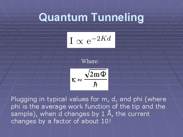 Quantum Tunneling Where: Plugging in typical values for m, d, and phi (where phi