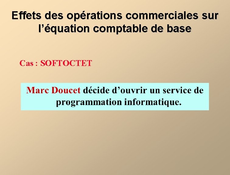 Effets des opérations commerciales sur l’équation comptable de base Cas : SOFTOCTET 