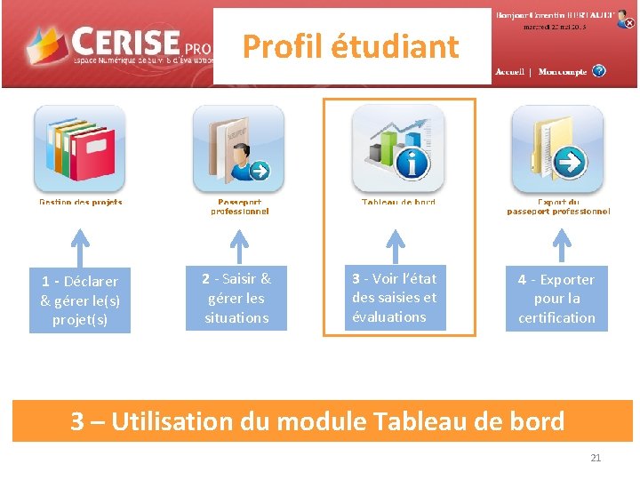 Profil étudiant 1 - Déclarer & gérer le(s) projet(s) 2 - Saisir & gérer