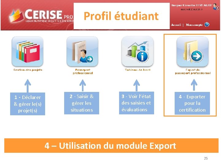 Profil étudiant 1 - Déclarer & gérer le(s) projet(s) 2 - Saisir & gérer