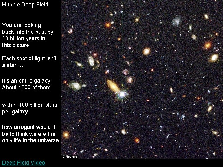 Hubble Deep Field You are looking back into the past by 13 billion years