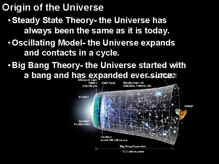 Origin of the Universe • Steady State Theory- the Universe has always been the