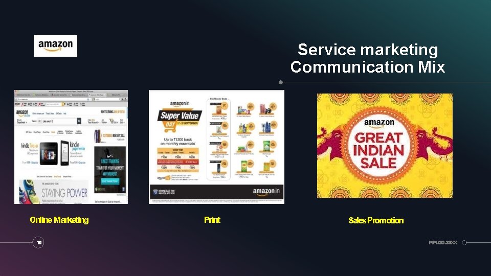 Service marketing Communication Mix Online Marketing 10 Print Sales Promotion MM. DD. 20 XX Service marketing Communication Mix Online Marketing 10 Print Sales Promotion MM. DD. 20 XX