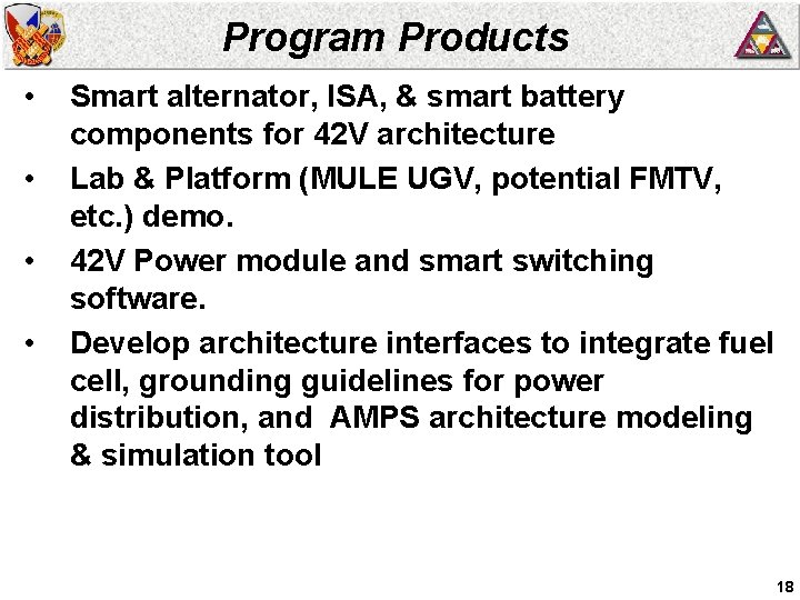 Program Products • • Smart alternator, ISA, & smart battery components for 42 V