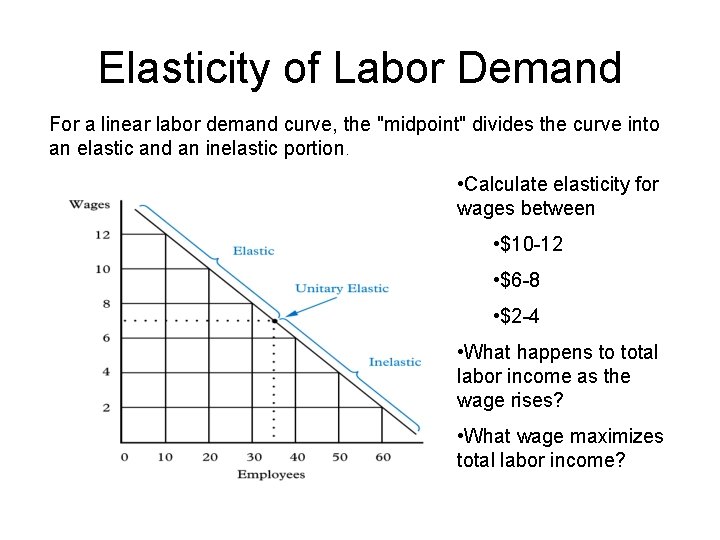 Elasticity of Labor Demand For a linear labor demand curve, the "midpoint" divides the