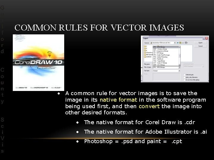 COMMON RULES FOR VECTOR IMAGES • A common rule for vector images is to