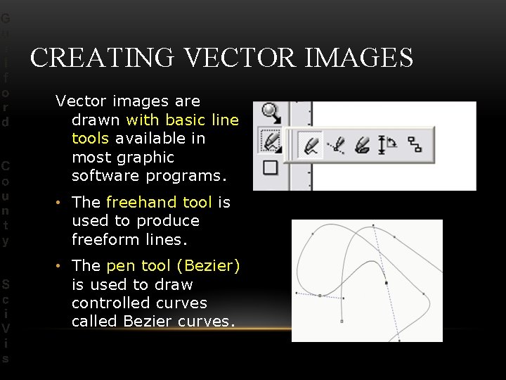 CREATING VECTOR IMAGES Vector images are drawn with basic line tools available in most