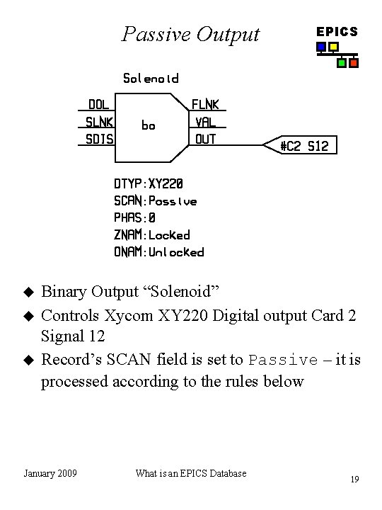 Passive Output u u u EPICS Binary Output “Solenoid” Controls Xycom XY 220 Digital