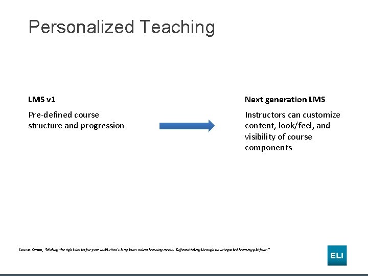 Personalized Teaching LMS v 1 Next generation LMS Pre-defined course structure and progression Instructors