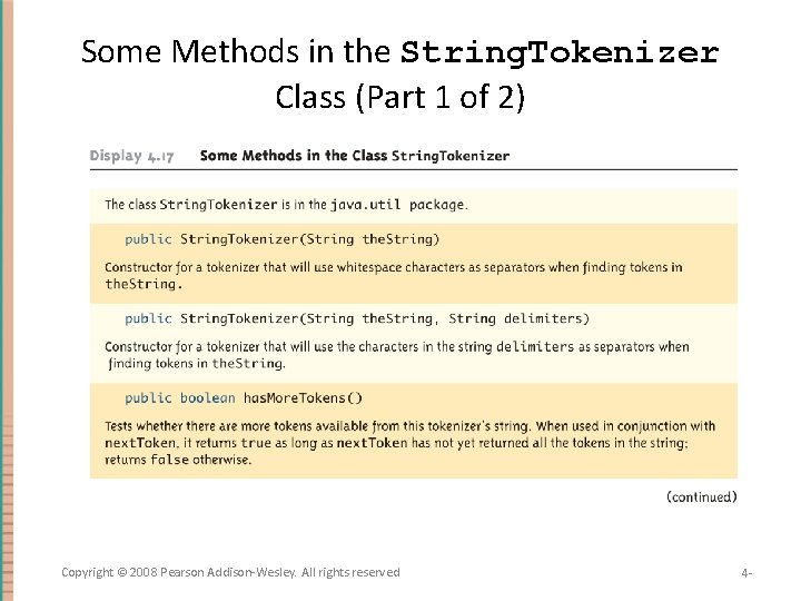 Some Methods in the String. Tokenizer Class (Part 1 of 2) Copyright © 2008