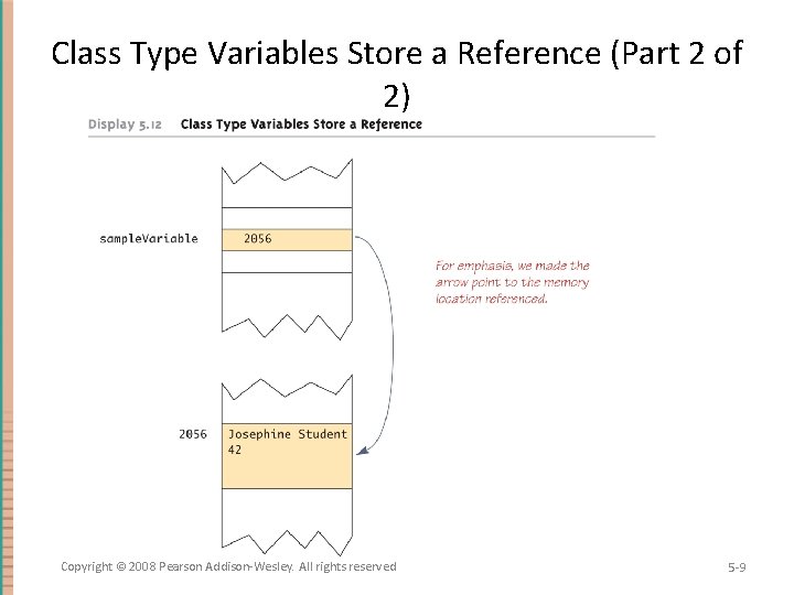 Class Type Variables Store a Reference (Part 2 of 2) Copyright © 2008 Pearson