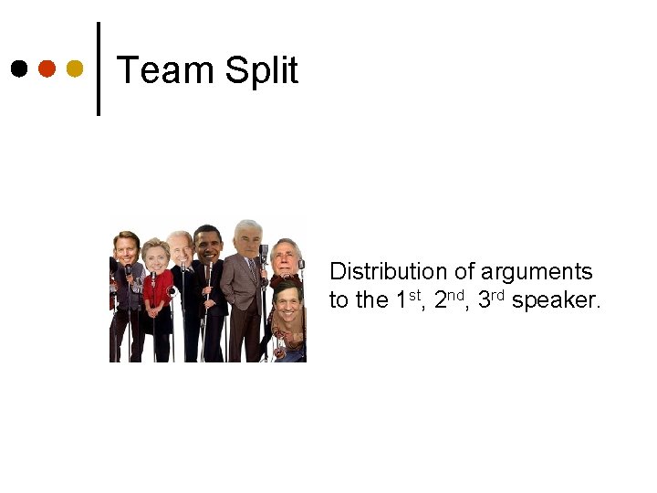 Team Split Distribution of arguments to the 1 st, 2 nd, 3 rd speaker.