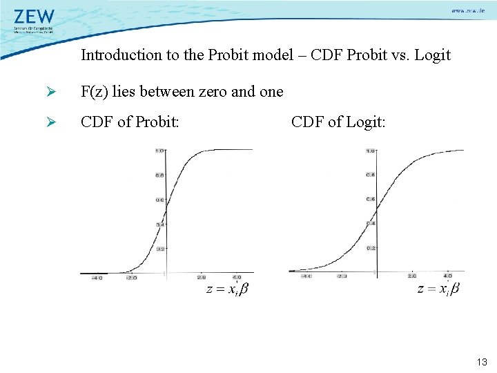 Introduction to the Probit model – CDF Probit vs. Logit Ø F(z) lies between