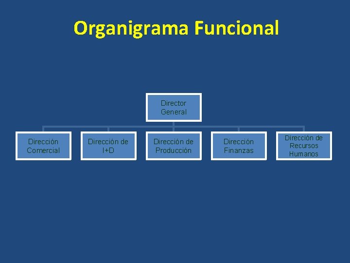 Organigrama Funcional Director General Dirección Comercial Dirección de I+D Dirección de Producción Dirección Finanzas