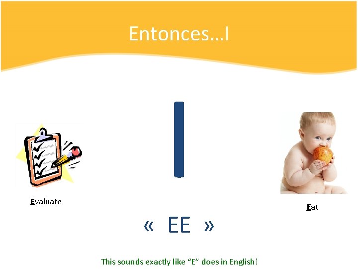 Entonces…I Evaluate I « EE » This sounds exactly like “E” does in English!