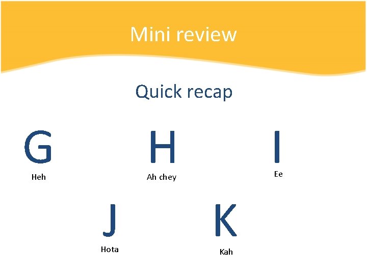 Mini review Quick recap G H I J K Heh Ee Ah chey Hota