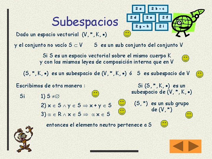 2 a Subespacios 2 d 2 b - c 2 e 2 g -