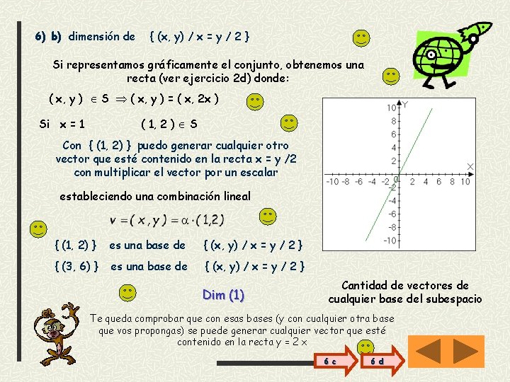 6) b) dimensión de { (x, y) / x = y / 2 }