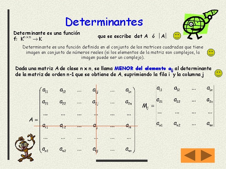 Determinantes Determinante es una función f: Kn x n K que se escribe det