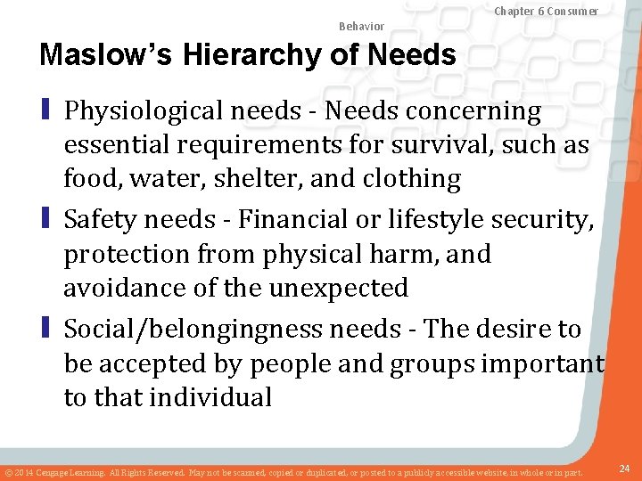 Chapter 8 Marketing Research Chapter and Sales 6 Consumer Forecasting Behavior Maslow’s Hierarchy of