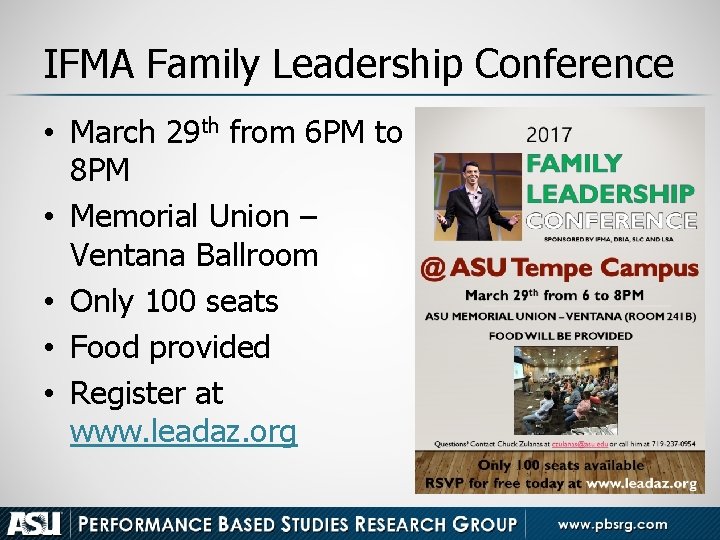 IFMA Family Leadership Conference • March 29 th from 6 PM to 8 PM