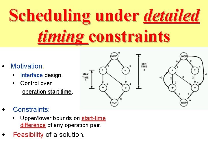 Scheduling under detailed timing constraints • Motivation: • Interface design. • Control over operation