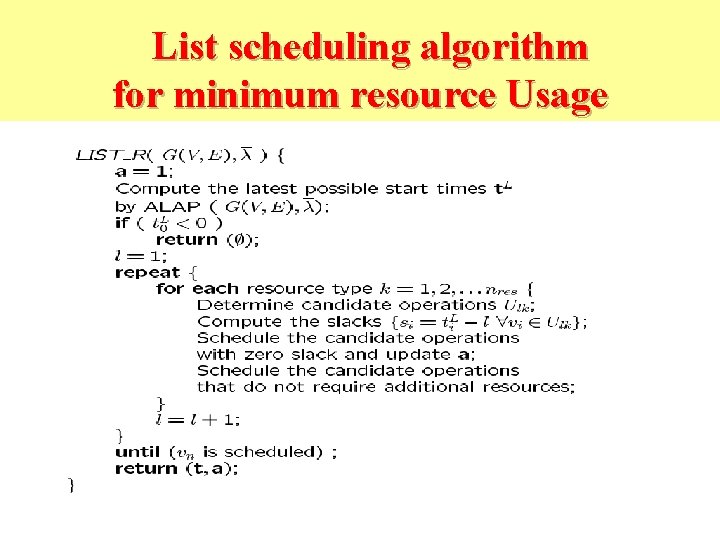 List scheduling algorithm for minimum resource Usage 