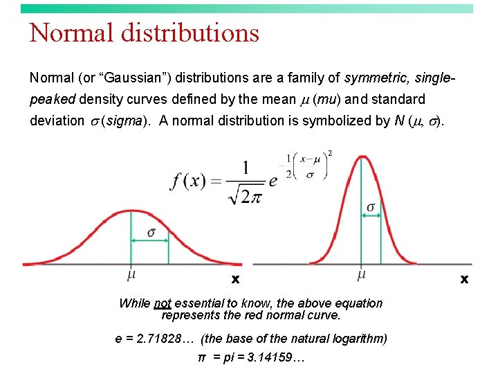 Normal distributions Normal (or “Gaussian”) distributions are a family of symmetric, singlepeaked density curves