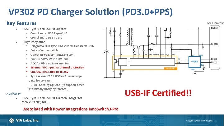 VP 302 PD Charger Solution (PD 3. 0+PPS) Key Features: USB Type-C and USB