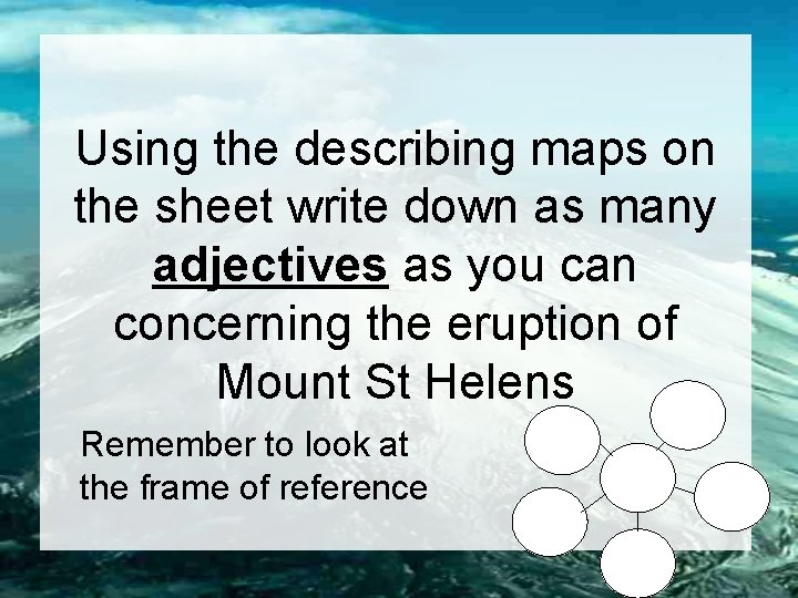 Using the describing maps on the sheet write down as many adjectives as you