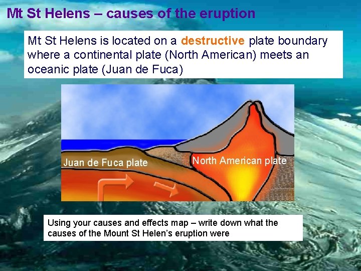 Mt St Helens – causes of the eruption Mt St Helens is located on