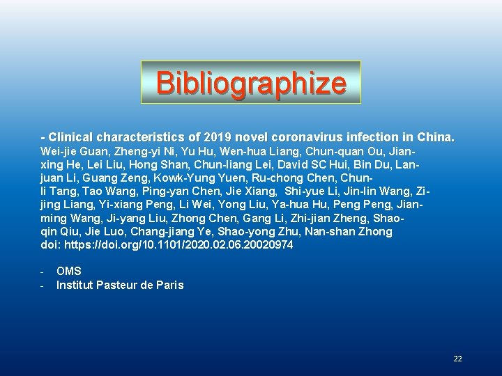 Bibliographize - Clinical characteristics of 2019 novel coronavirus infection in China. Wei-jie Guan, Zheng-yi