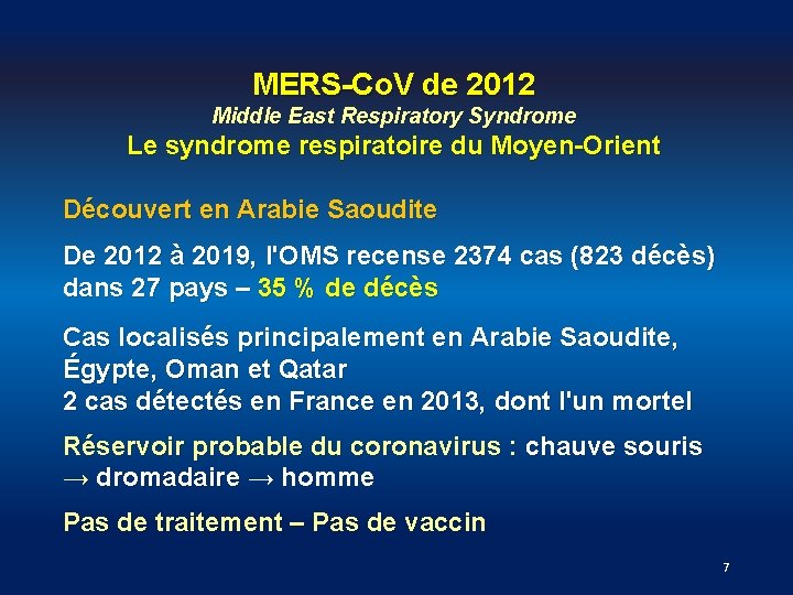 MERS-Co. V de 2012 Middle East Respiratory Syndrome Le syndrome respiratoire du Moyen-Orient Découvert