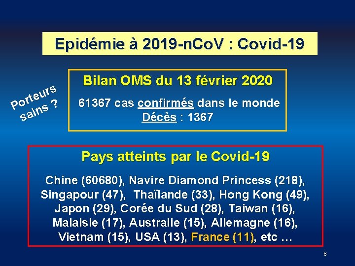 Epidémie à 2019 -n. Co. V : Covid-19 s r u rte ? o