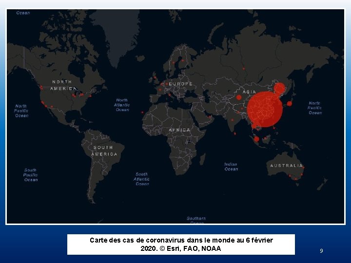 Carte des cas de coronavirus dans le monde au 6 février 2020. © Esri,