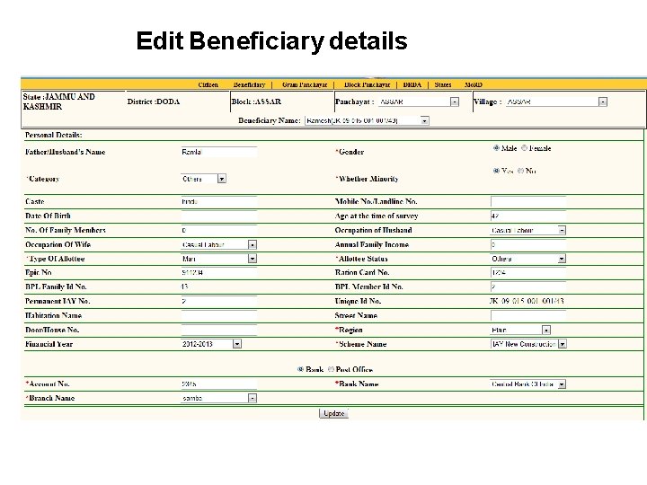 Edit Beneficiary details 