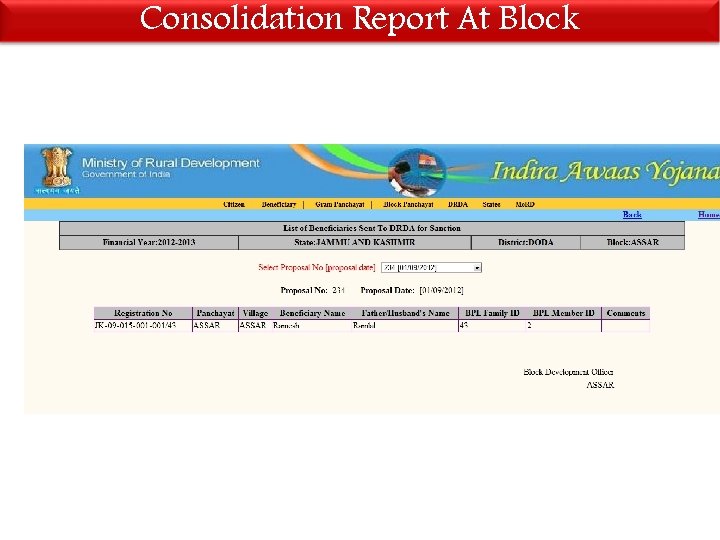 Consolidation Report At Block 