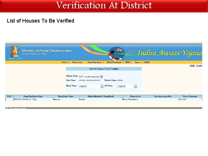 Verification At District List of Houses To Be Verified 