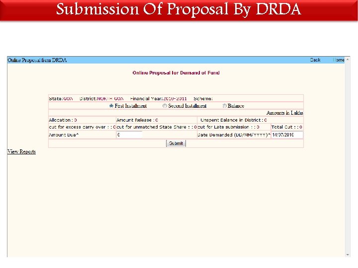 Submission Of Proposal By DRDA 