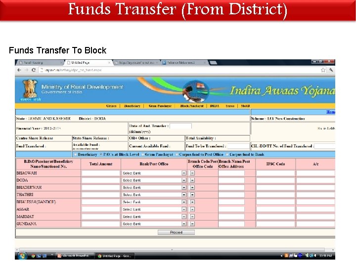 Funds Transfer (From District) Funds Transfer To Block 