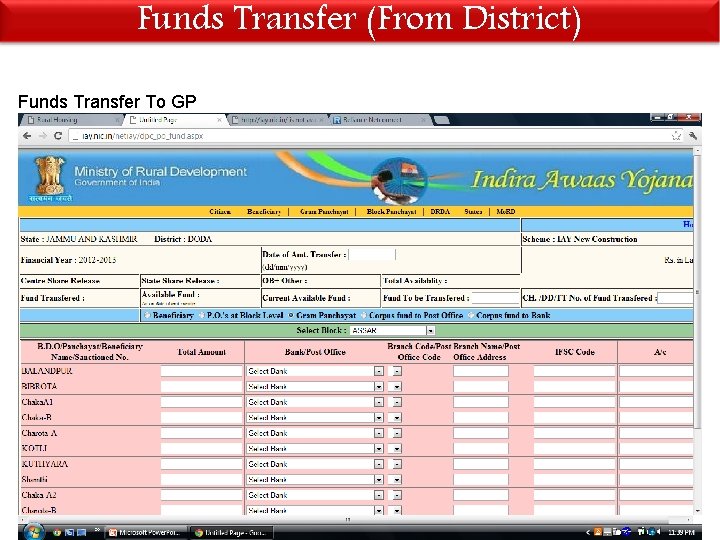 Funds Transfer (From District) Funds Transfer To GP 
