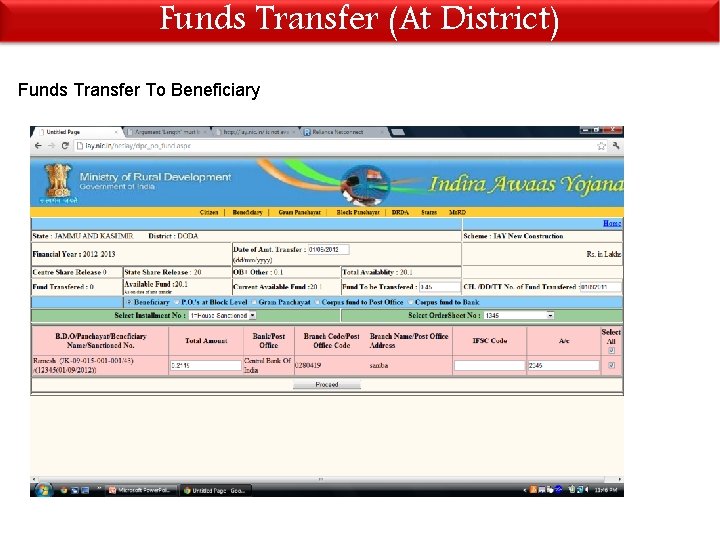 Funds Transfer (At District) Funds Transfer To Beneficiary 