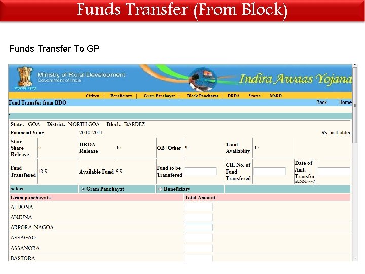 Funds Transfer (From Block) Funds Transfer To GP 