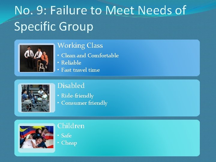 No. 9: Failure to Meet Needs of Specific Group Working Class • Clean and