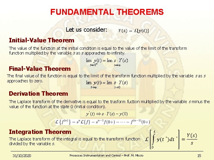 FUNDAMENTAL THEOREMS Let us consider: • Initial-Value Theorem The value of the function at