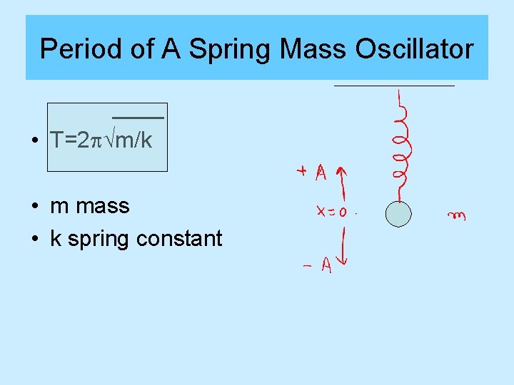 Period of A Spring Mass Oscillator ____ • T=2 p√m/k • m mass •