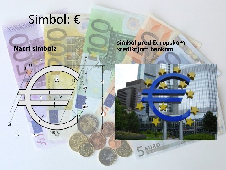 Simbol: € Nacrt simbola simbol pred Europskom središnjom bankom 